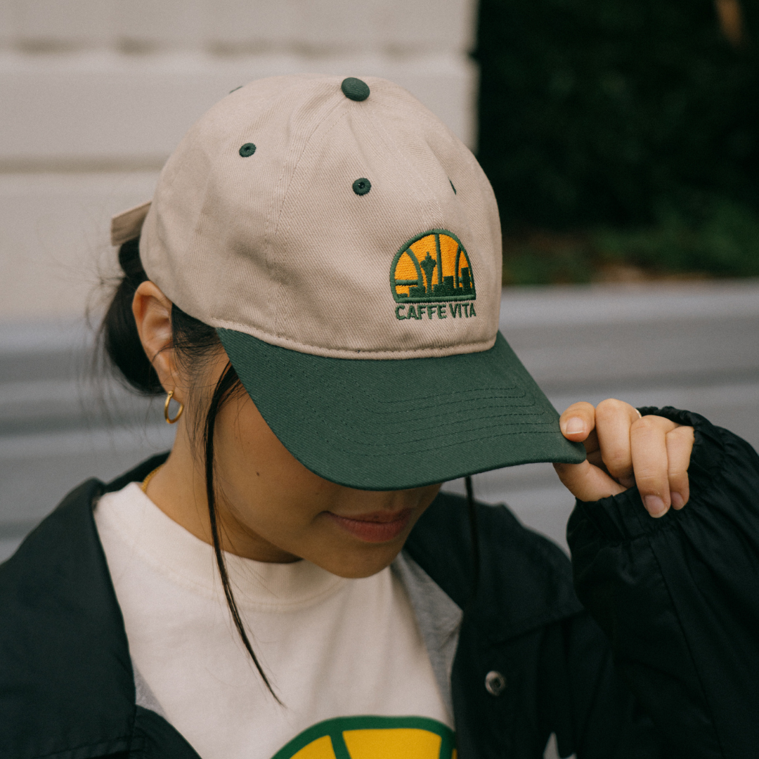 Image: model wearing sonics cap