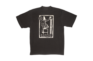 Black t-shirt with white graphic design on no background