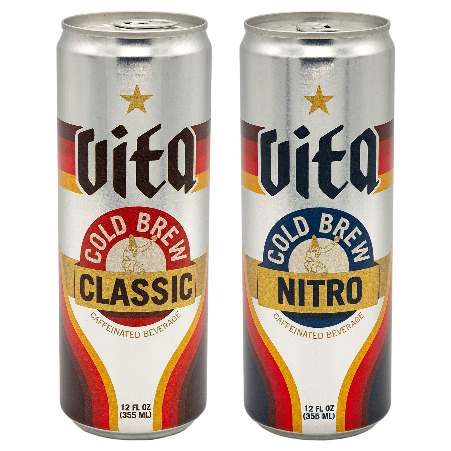 Front, 12oz cans of both classic and nitro cold brew.