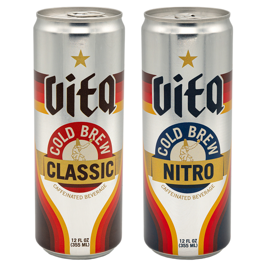 Front, 12oz cans of both classic and nitro cold brew.