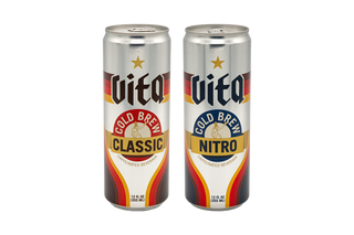 Cans of Classic and Nitro Cold Brew front, no background.