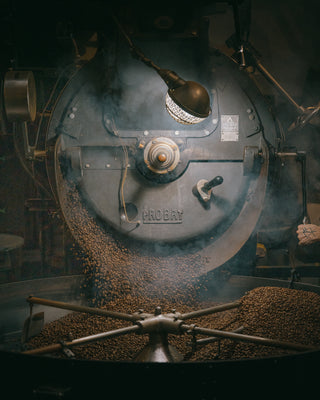 Probat roaster in process of roasting coffee beans