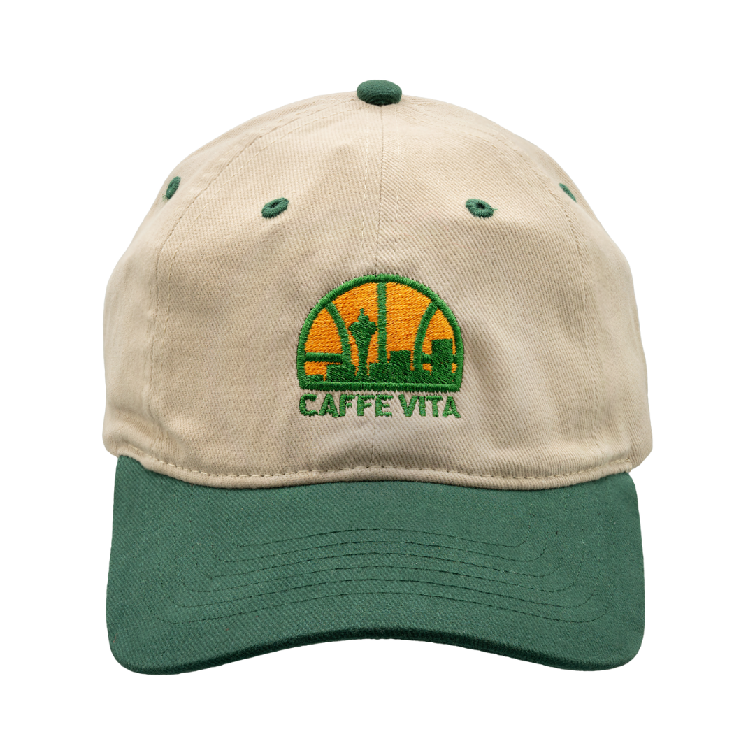 Vita Sonics logo on cream and green cap