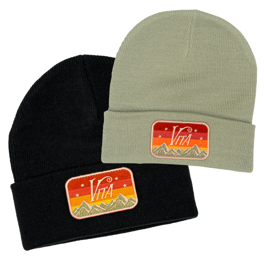 Product Image: olive and black beanie overlapped.