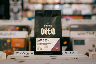 12oz bag of Jam Sesh front, in record store