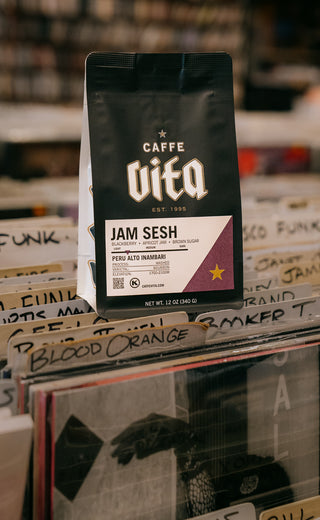 12oz bag of Jam Sesh front, in local record store