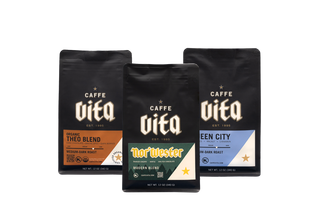 12oz bags of Theo Blend, Nor'Wester, and Queen City, no background