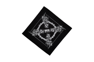 Black bandana with white coffee cherry design, Vita logo, and SEA, NYC, PHX