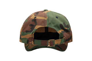 Camo trucker hat, back, with adjustable strap
