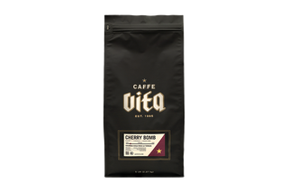 5lb black coffee bag with 'Caffe Vita' branding.