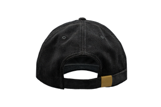 Black corduroy hat, back, with brass clasp