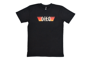 Black t-shirt with Vita sunset logo on chest