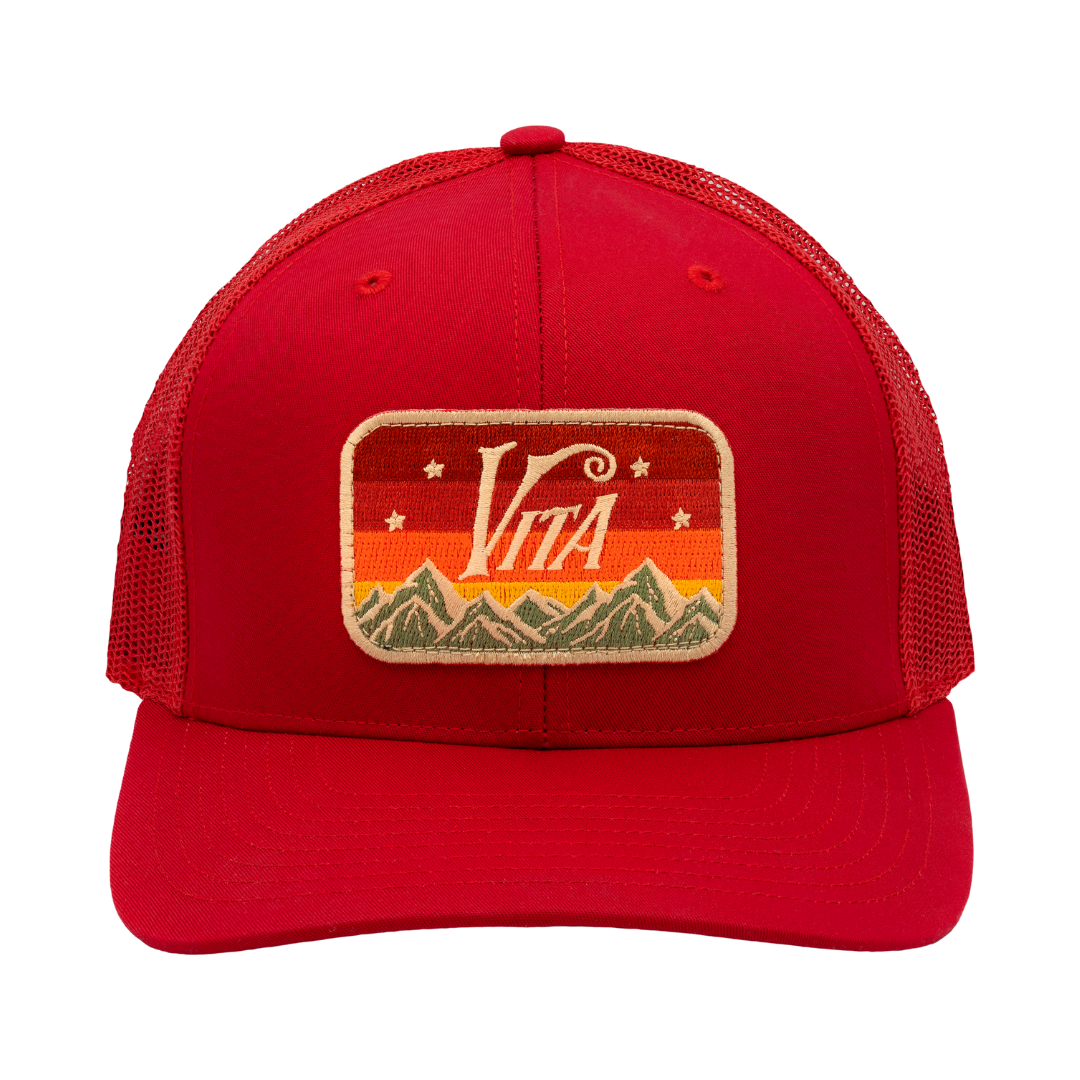 Red Del Sol Vitalogy hat, front with patch.
