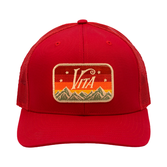 Red Del Sol Vitalogy hat, front with patch.