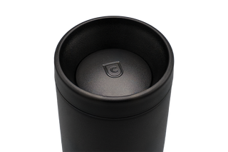 Black tumbler 360 sip lid close up detail