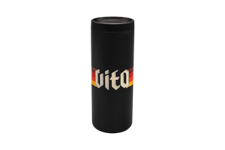 Black tumbler with 'Vita' branding 